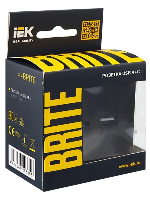 Розетка BRITE USB A+C 18Вт РЮ11-1-БрЧ механизм черн. IEK BR-U22-018-K02