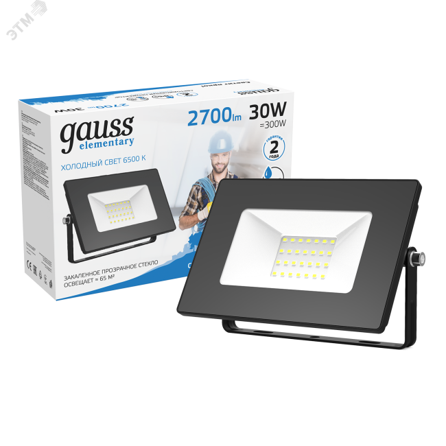 Прожектор светодиодный ДО-30 Вт 2700 Лм 6500К IP65 200-240 В черный LED Elementary Gauss