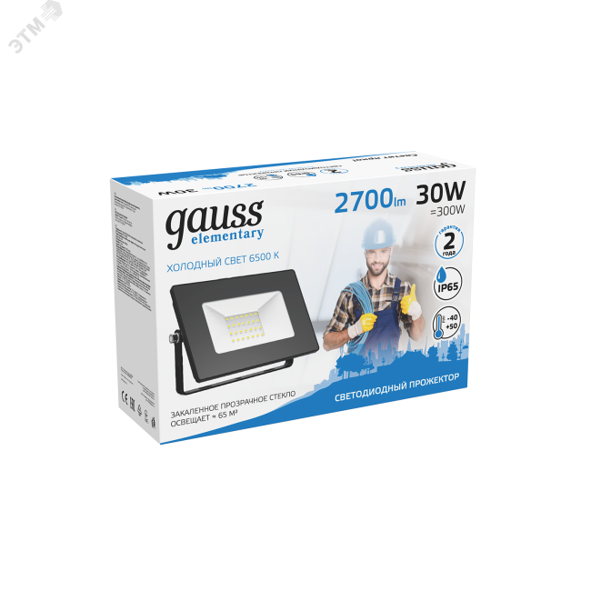 Прожектор светодиодный ДО-30 Вт 2700 Лм 6500К IP65 200-240 В черный LED Elementary Gauss