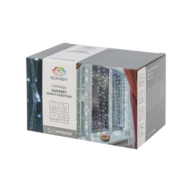 Гирлянда Светодиодный Дождь 3х2 м, эффект водопада, прозрачный провод, 230 В, диоды белые, 240 LED Гирлянда Светодиодный Дождь 3х2 м, эффект водопада, прозрачный провод, 230 В, диоды белые, 240 LED