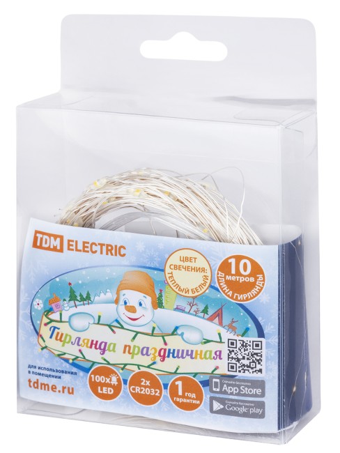Гирлянда светодиодная "Роса100" 100LED, 10м, 3000К, 2хCR2032, TDM Гирлянда светодиодная "Роса100" 100LED, 10м, 3000К, 2хCR2032, TDM