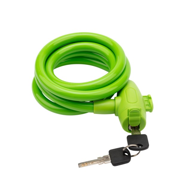 Тросовый замок взломостойкий для велосипедов и колясок с ключом 150 см зеленый