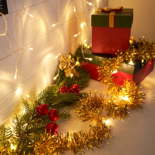 Гирлянда светодиодная Мишура золотая 10 LED, 1,5 м, прозрачный ПВХ, теплое белое свечение, 2 х АА (батарейки не в комплекте) NEON-NIGHT Гирлянда светодиодная Мишура золотая 10 LED, 1,5 м, прозрачный ПВХ, теплое белое свечение, 2 х АА (батарейки не в комплекте) NEON-NIGHT