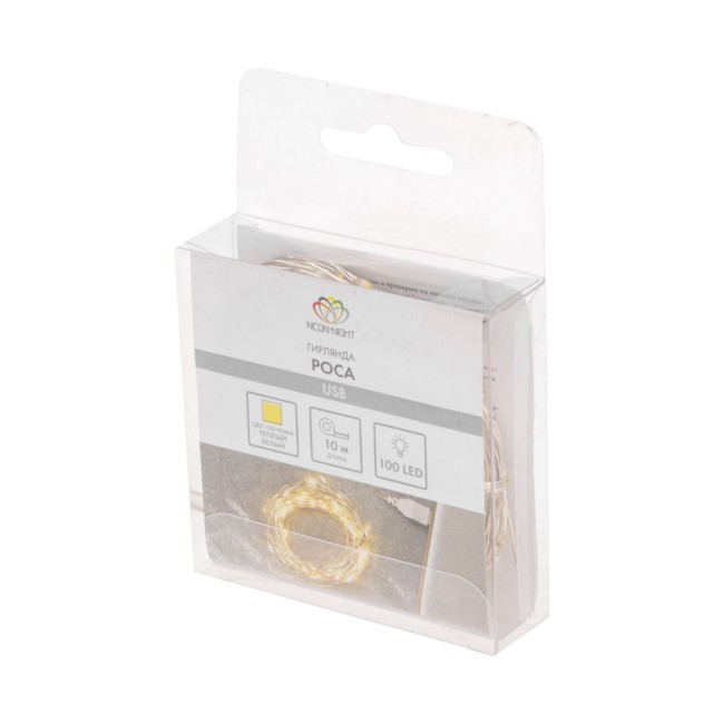 Гирлянда Роса 10 м, 100 LED, USB, теплое белое свечение NEON-NIGHT Гирлянда Роса 10 м, 100 LED, USB, теплое белое свечение NEON-NIGHT