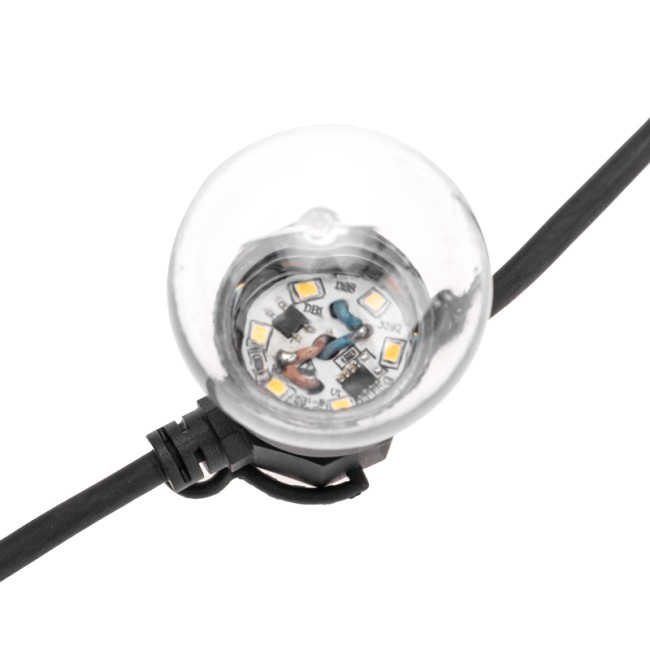 Уличная гирлянда Лофт 10м, черный каучук, 20 прозрачных ламп х 5 LED, влагостойкая IP44 Уличная гирлянда Лофт 10м, черный каучук, 20 прозрачных ламп х 5 LED, влагостойкая IP44