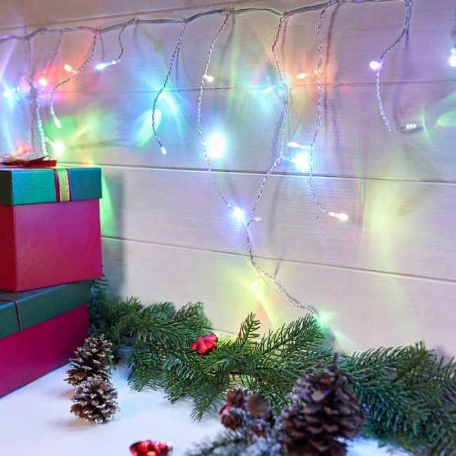 Гирлянда Айсикл (бахрома) светодиодный, 1,8 х 0,5 м, прозрачный провод, 230 В, диоды RGB Гирлянда Айсикл (бахрома) светодиодный, 1,8 х 0,5 м, прозрачный провод, 230 В, диоды RGB
