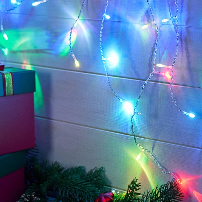 Гирлянда Айсикл (бахрома) светодиодный, 1,8 х 0,5 м, прозрачный провод, 230 В, диоды RGB Гирлянда Айсикл (бахрома) светодиодный, 1,8 х 0,5 м, прозрачный провод, 230 В, диоды RGB