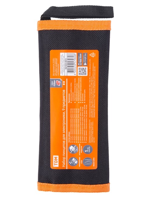 Набор пинцетов для электроники, 9 предметов, нерж., антистатич. покр., тканевый чехол, "Рубин" TDM Набор пинцетов для электроники, 9 предметов, нерж., антистатич. покр., тканевый чехол, "Рубин" TDM