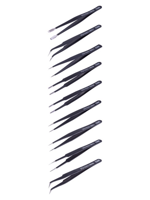 Набор пинцетов для электроники, 9 предметов, нерж., антистатич. покр., тканевый чехол, "Рубин" TDM Набор пинцетов для электроники, 9 предметов, нерж., антистатич. покр., тканевый чехол, "Рубин" TDM