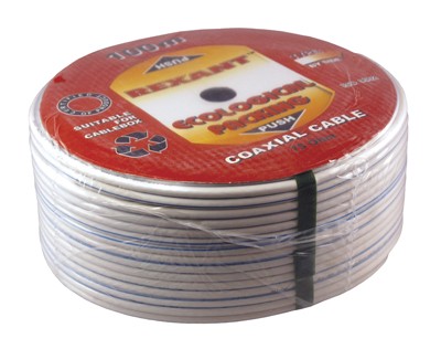 Кабель коаксиальный DG-113, Cu/Al/Cu, 75%, 75Ом, 100м, INDOOR, белый REXANT Кабель коаксиальный DG-113, Cu/Al/Cu, 75%, 75Ом, 100м, INDOOR, белый REXANT