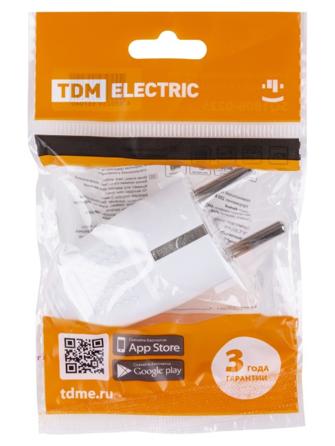 Вилка прямая с/з белая c перфорацией 10А 250В TDM