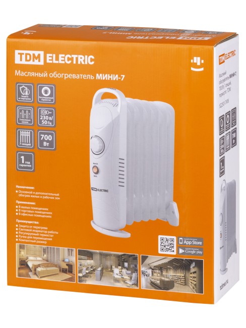 Масляный обогреватель МИНИ-7, 700 Вт, 7 секций, термостат, TDM Масляный обогреватель МИНИ-7, 700 Вт, 7 секций, термостат, TDM