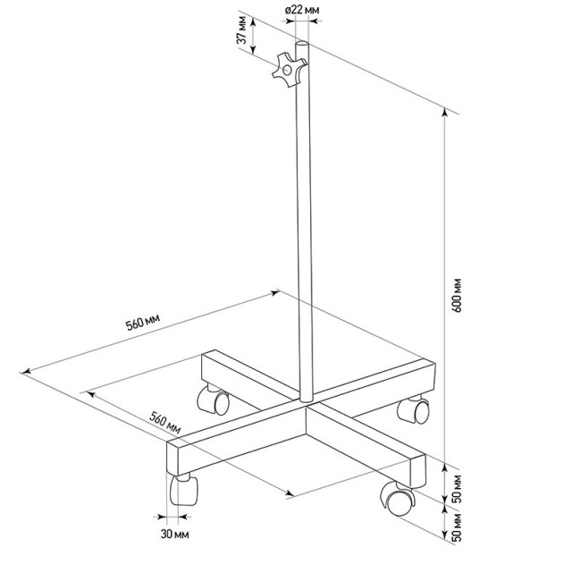 Стойка (штатив) напольная мобильная для луп с подсветкой, четырехлучевая, белая REXANT