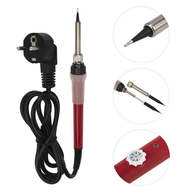 Паяльник с керам. нагревателем, серия Japan type, 60Вт, 230В, регул. темп. 250-500°C, запасное жало, блистер REXANT