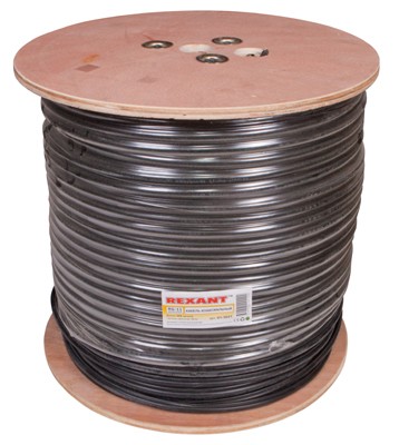 Кабель коаксиальныймагистральный RG-11U, 75Ом, CCS/Al/Al 83% + ТРОС 1, 305м, OUTDOOR, черный REXANT