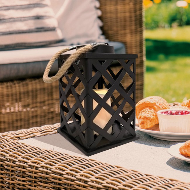 Декоративный фонарь на солнечной батарее 14х14х24 см, черный плетеный корпус, теплый белый цвет свечения NEON-NIGHT Декоративный фонарь на солнечной батарее 14х14х24 см, черный плетеный корпус, теплый белый цвет свечения NEON-NIGHT