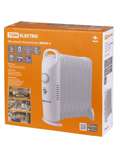 Масляный обогреватель МИНИ-9, 1000 Вт, 9 секций, термостат, TDM Масляный обогреватель МИНИ-9, 1000 Вт, 9 секций, термостат, TDM