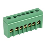 Шина PE «земля» в корпусном зеленом изоляторе на DIN-рейку 6x9 мм 7 групп REXANT Шина PE «земля» в корпусном зеленом изоляторе на DIN-рейку 6x9 мм 7 групп REXANT