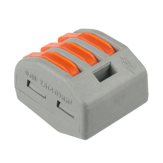 Универсальная клемма СМК 222-413, 3-проводная серая 0,08-2,5/4 мм² (50 шт/уп) REXANT