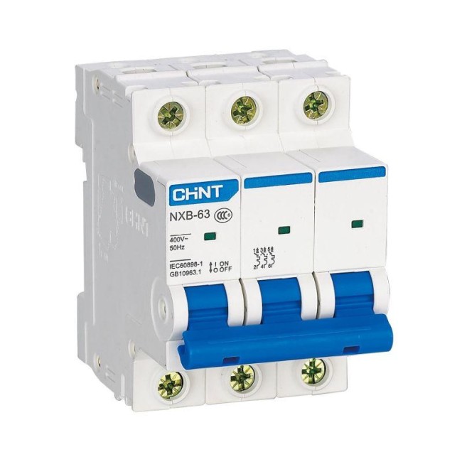 Выключатель автоматический модульный 3п C 6А 4.5кА NXB-63S (R) CHINT 296825 Выключатель автоматический модульный 3п C 6А 4.5кА NXB-63S (R) CHINT 296825