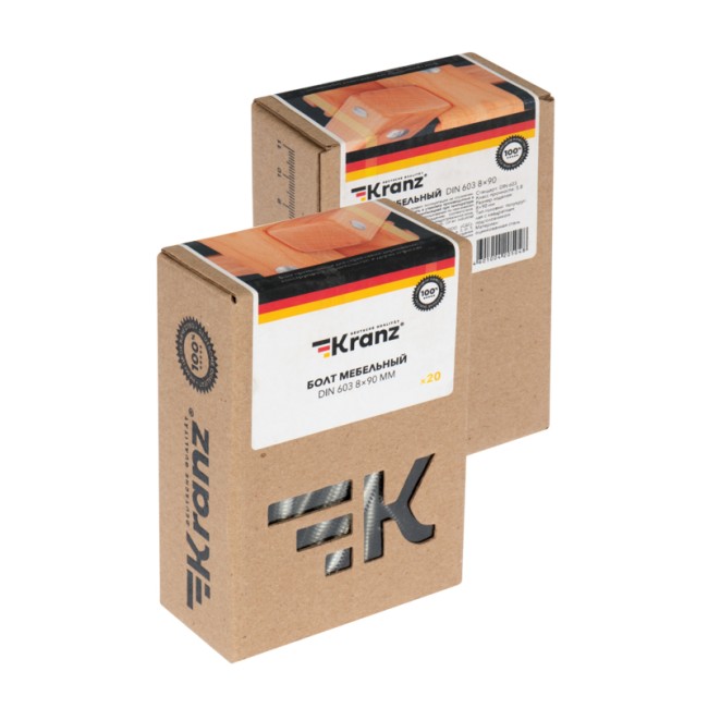 Болт мебельный KRANZ DIN 603, 8х90, короб (20 шт./уп.) Болт мебельный KRANZ DIN 603, 8х90, короб (20 шт./уп.)