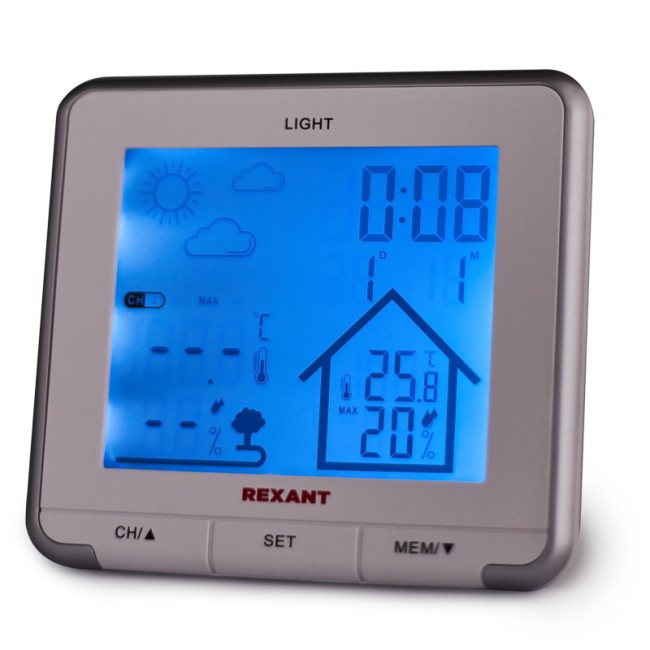 Метеостанция S637B с ЖК-экраном и беспроводным датчиком REXANT Метеостанция S637B с ЖК-экраном и беспроводным датчиком REXANT