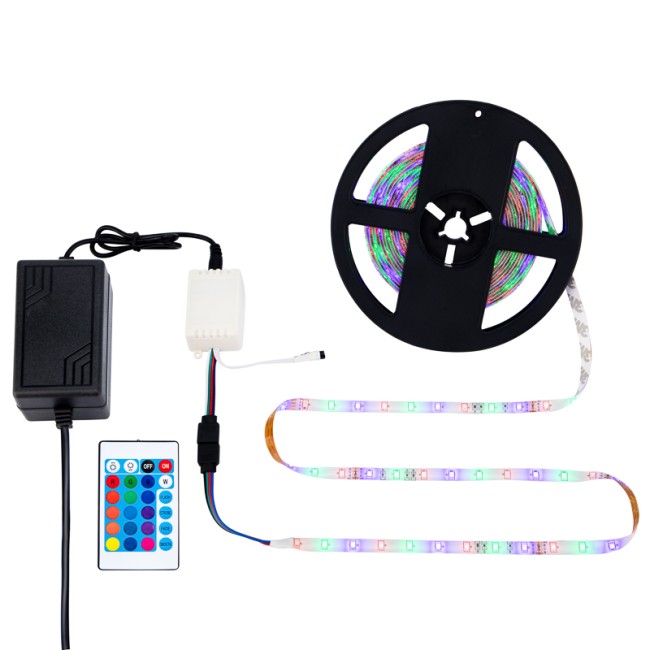 Комплект светодиодной ленты 5 м с блоком питания и RGB контроллером IP65, свечение RGB LAMPER
