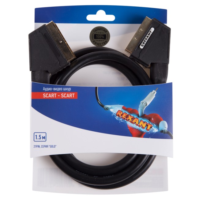 Шнур SCART - SCART (21pin) 1,5м, Gold REXANT