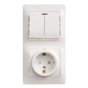 Блок: розетка с заземлением со шторками + выключатель двухклавишный с подсветкой белый Блок: розетка с заземлением со шторками + выключатель двухклавишный с подсветкой белый