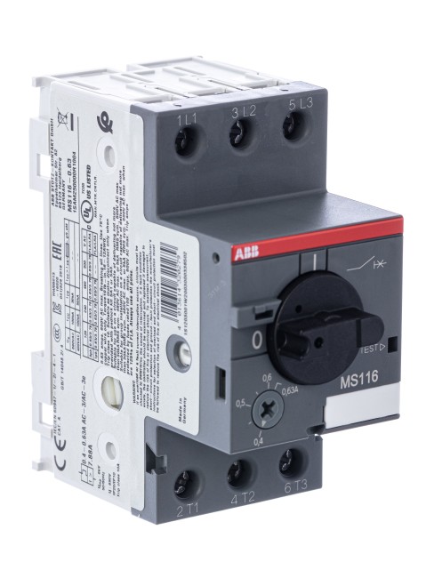 Выключатель автоматический для защиты электродвигателей 0.4-0.63А MS116 управление ручкой Выключатель автоматический для защиты электродвигателей 0.4-0.63А MS116 управление ручкой