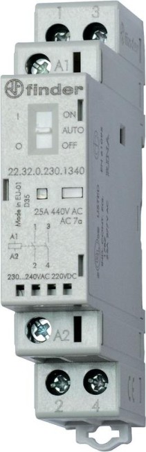 Контактор модульный 2NO 25А AgNi 230В AC/DC 17.5мм IP20 мех. индикатор FINDER 223202301320 Контактор модульный 2NO 25А AgNi 230В AC/DC 17.5мм IP20 мех. индикатор FINDER 223202301320