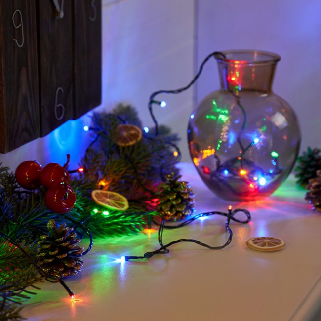 Гирлянда Твинкл Лайт 4 м, темно-зеленый ПВХ, 25 LED, цвет мультиколор Гирлянда Твинкл Лайт 4 м, темно-зеленый ПВХ, 25 LED, цвет мультиколор