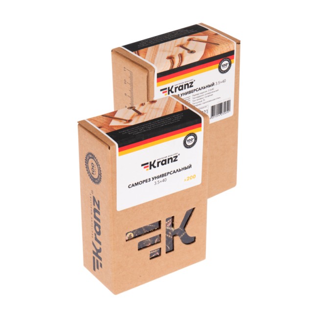 Саморез универсальный KRANZ 3.5х40, желтый цинк, короб (200 шт./уп.)