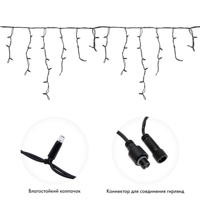 Гирлянда светодиодная Бахрома (Айсикл), 3,2х0,6м, 88 LED ТЕПЛЫЙ БЕЛЫЙ, черный КАУЧУК 3,3мм, IP67, эффект мерцания, 230В NEON-NIGHT (нужен шнур питания 315-000)