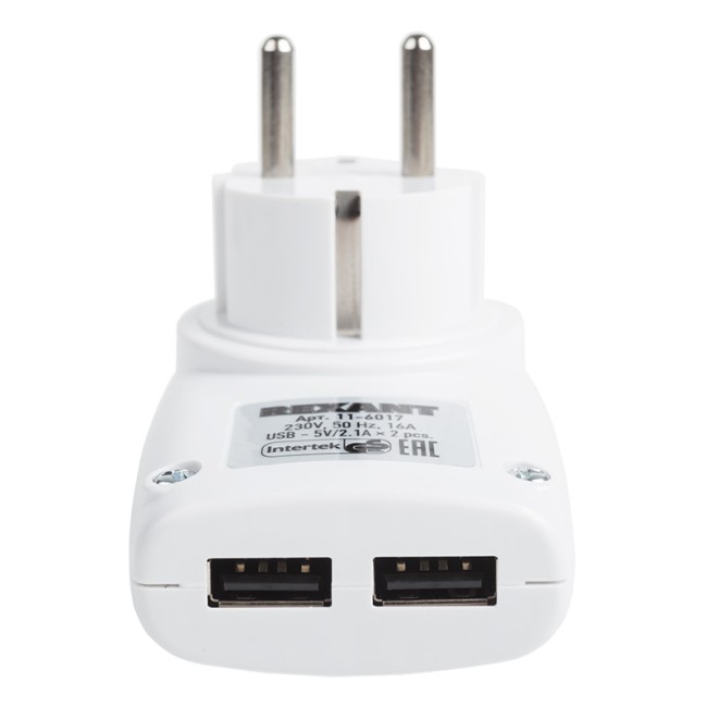 Адаптер питания 220В + 2 USB REXANT RX-17 Адаптер питания 220В + 2 USB REXANT RX-17