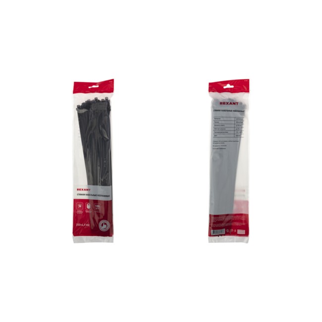Стяжка кабельная нейлоновая 350x4,8мм, черная (100 шт/уп) REXANT Стяжка кабельная нейлоновая 350x4,8мм, черная (100 шт/уп) REXANT
