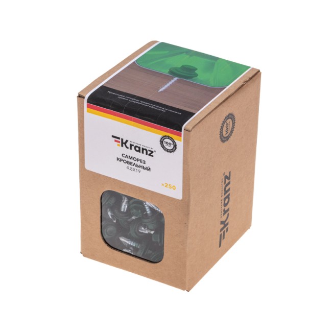 Саморез кровельный 4,8х19, окрашенный RAL 6005, короб (250 шт/уп) KRANZ