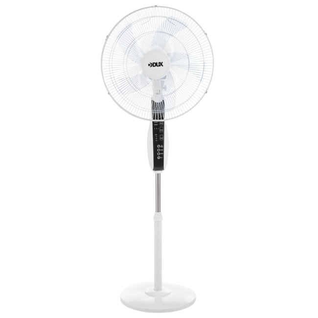 Вентилятор напольный белый/синий 60 Вт, 5 лопастей, подставка круглая, д/у управление