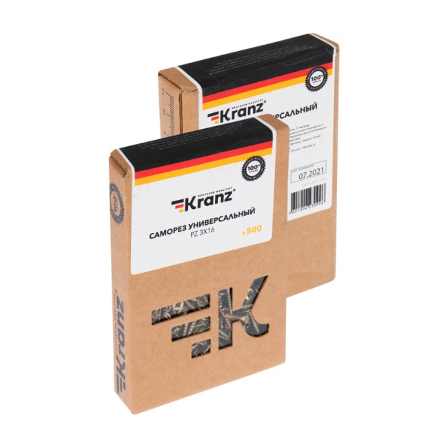 Саморез универсальный KRANZ 3х16, желтый цинк, короб (500 шт./уп.)