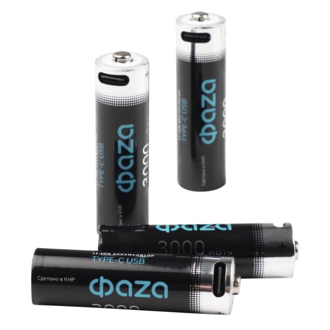 Аккумулятор литиевый AA 1.5В Li-Ion 3000мВт.ч 2000мА.ч зарядка от Type-C шнур в комплекте BL-4 (уп.4шт) ФАZА 5061606 Аккумулятор литиевый AA 1.5В Li-Ion 3000мВт.ч 2000мА.ч зарядка от Type-C шнур в комплекте BL-4 (уп.4шт) ФАZА 5061606