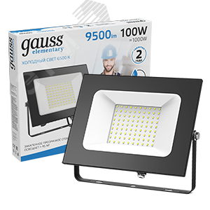 Прожектор светодиодный ДО-100 Вт 9500 Лм 6500К IP65 175-265 В черный LED Elementary Gauss Прожектор светодиодный ДО-100 Вт 9500 Лм 6500К IP65 175-265 В черный LED Elementary Gauss