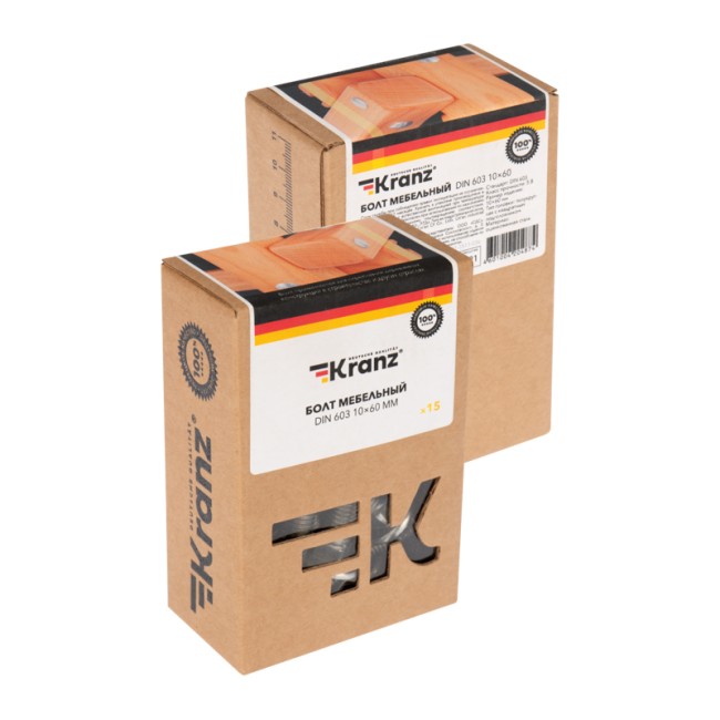 Болт мебельный KRANZ DIN 603, 10х60, короб (15 шт./уп.) Болт мебельный KRANZ DIN 603, 10х60, короб (15 шт./уп.)
