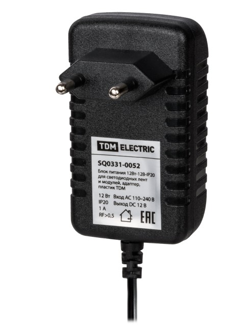 Блок питания 12Вт-12В-IP20  для светодиодных лент и модулей, адаптер, пластик TDM