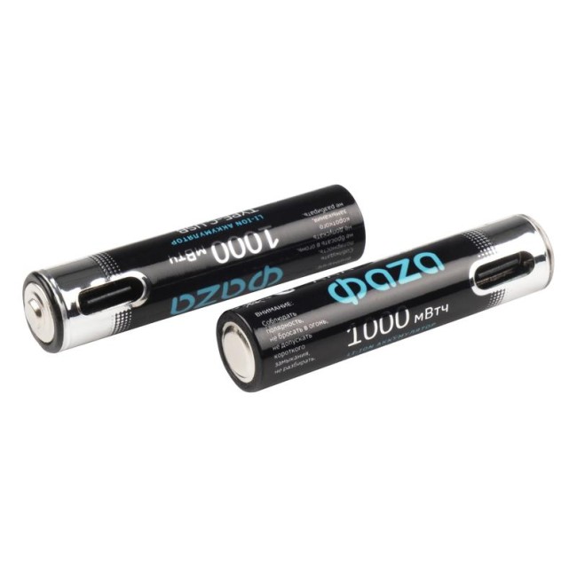 Аккумулятор литиевый AAA 1.5В Li-Ion 1000мВт.ч 660мА.ч зарядка от Type-C шнур в комплекте BL-2 (уп.2шт) ФАZА 5061637