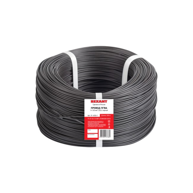 Провод ПГВА REXANT 1х1.00 мм², Cu, черный, бухта 200 м