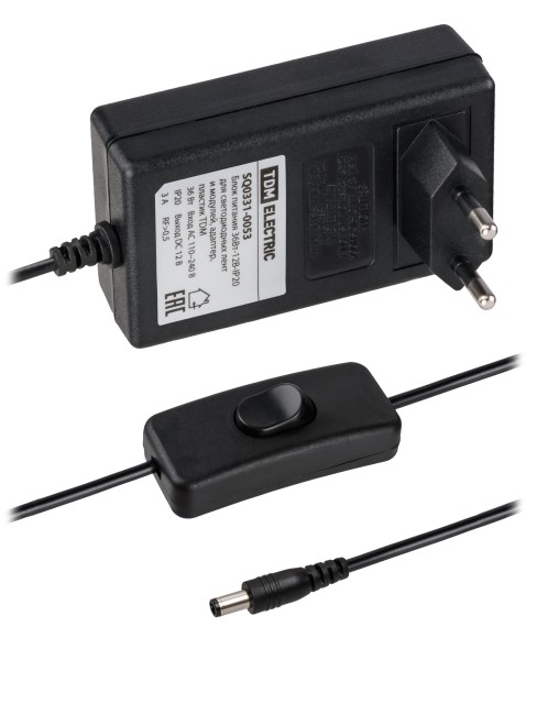 Блок питания 36Вт-12В-IP20  для светодиодных лент и модулей, адаптер, пластик TDM