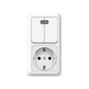 Блок ОП Олимп 2-кл. вык. с подсветкой + роз. с заземл. верт. бел. UNIVersal О0041