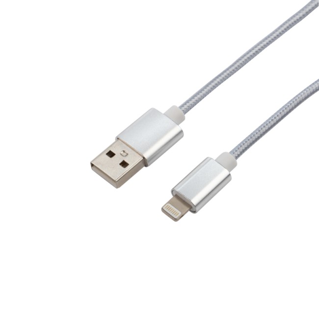 Кабель REXANT USB-Lightning 1 м, серебристая нейлоновая оплетка