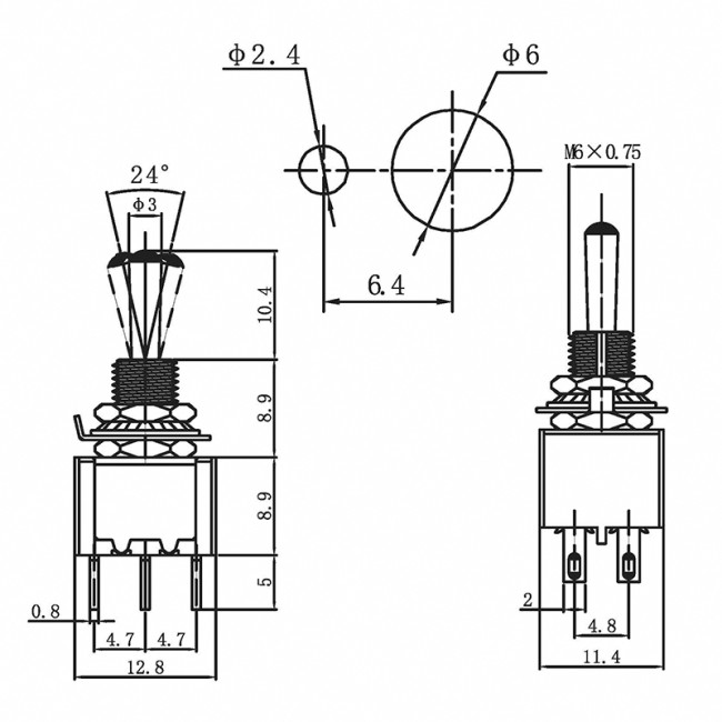 Тумблер 250V 3А (6c) ON-ON двухполюсный Micro (MTS-202) REXANT Тумблер 250V 3А (6c) ON-ON двухполюсный Micro (MTS-202) REXANT