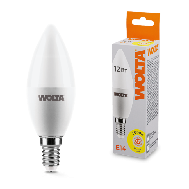 Светодиодная лампа WOLTA 25YC12E14 12Вт 3000K Е14